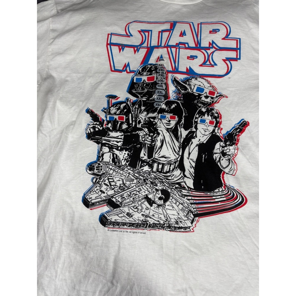 Star Wars XXL White Graphic T Shirt 3D Effect Characters Millennium Falcon - Picture 2 of 12